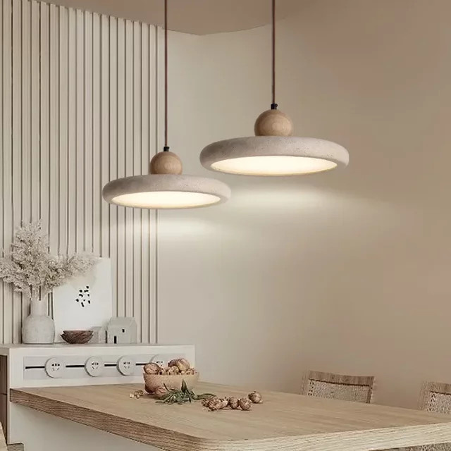 TAONUANSHU Vintage LED Pendelleuchte aus Travertin Stein in Gelb und Beige für das Esszimmer - Bild 1
