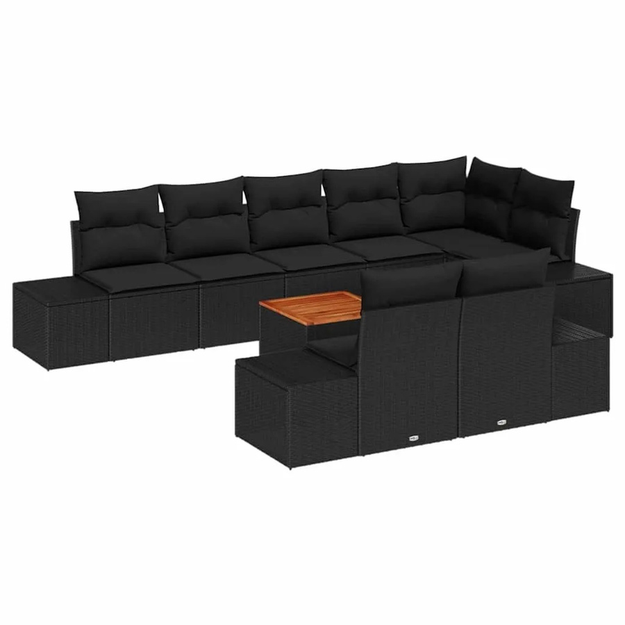 vidaXL Garten-Sofa-Set 9-tlg. aus Poly Rattan und Stahl in Schwarz mit UV-beständigen Kissen - Bild 2