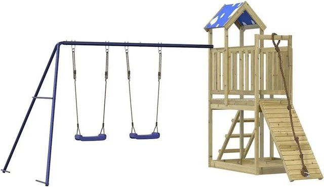 vidaXL Spielturm aus imprägniertem Kiefernholz mit Schaukel und Sandkasten in Blau - Bild 1