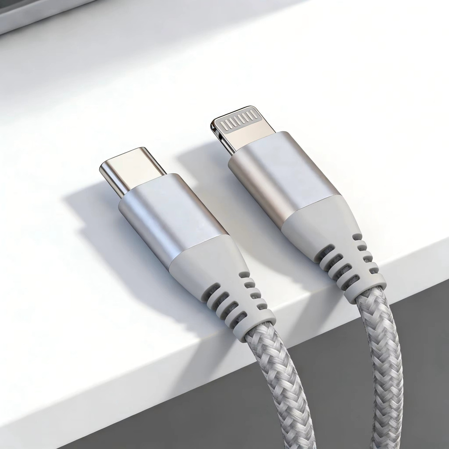LAIHONEN MFI-zertifiziertes USB-C auf Lightning Schnellladekabel 20W mit Nylon-Ummantelung in Silber/Grau für iOS-Geräte - Bild 3