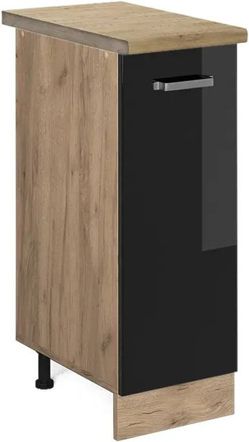 Vicco Apothekerschrank R-Line Schwarz Hochglanz und Goldkraft Eiche, B: 30,0 cm, H: 81,6 cm, T: 60,0 cm - Bild 1