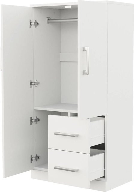 okwish Kleiderschrank für Kinder in Weiß mit Doppeltüren, Schubladen und Staufächern, B/T/H: 70 x 40 x 135 cm - Bild 1