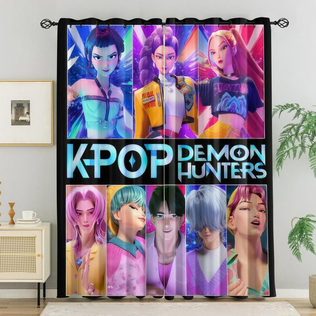 Hasbro Kpop Boys & Girls Group Verdunkelungsvorhänge, 2er-Set mit 85 % Lichtschutz und Ösen, Mehrfarbig - Bild 1