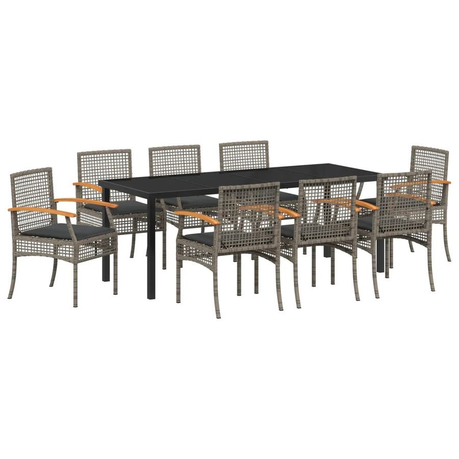 vidaXL Garten Essgruppe 9-teilig aus Poly-Rattan und Akazienholz in Grau mit Glastisch - Bild 2