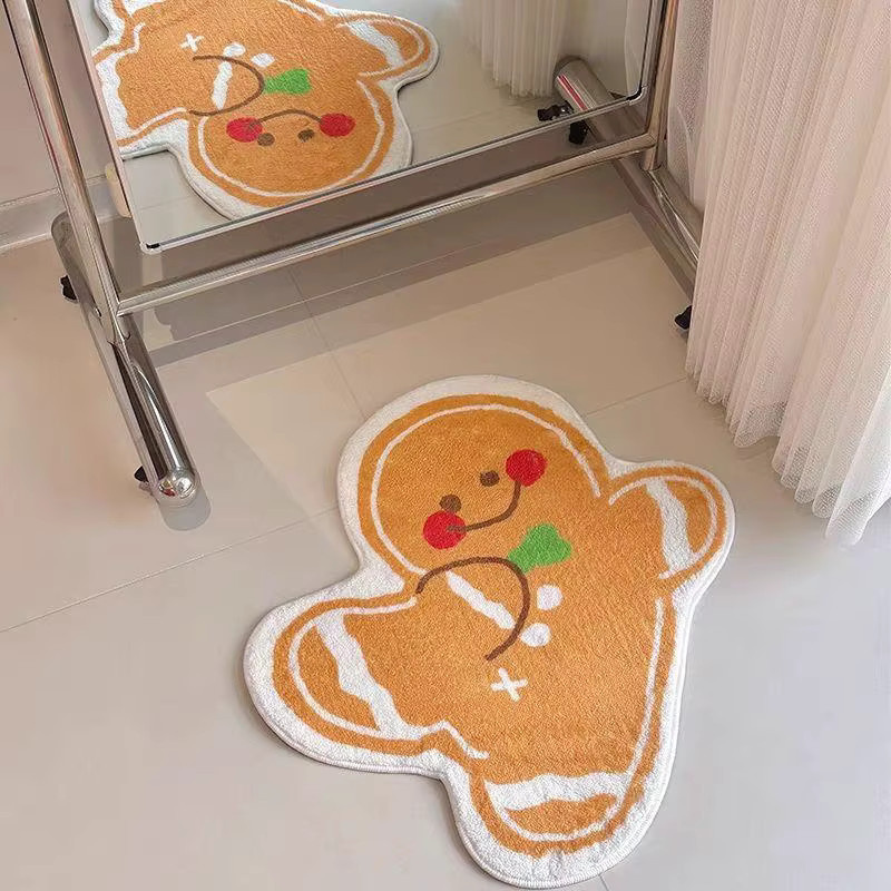 VIKAMA Cartoon Lebkuchenmann Teppich als dekorative Fußmatte für Schlafzimmer und Eingangshalle zur Weihnachtsdekoration - Bild 2