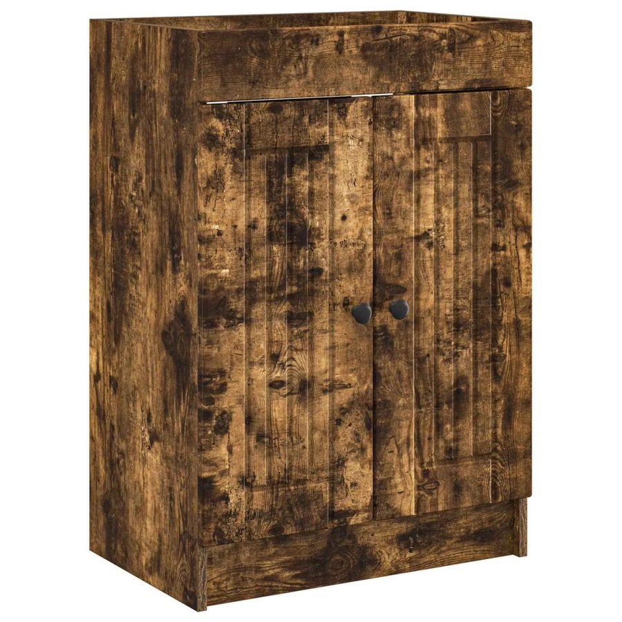 vidaXL Badschrank in Räuchereiche mit Schranktüren und Regalfächern, B/T/H: 56 x 37,5 x 81 cm - Bild 2