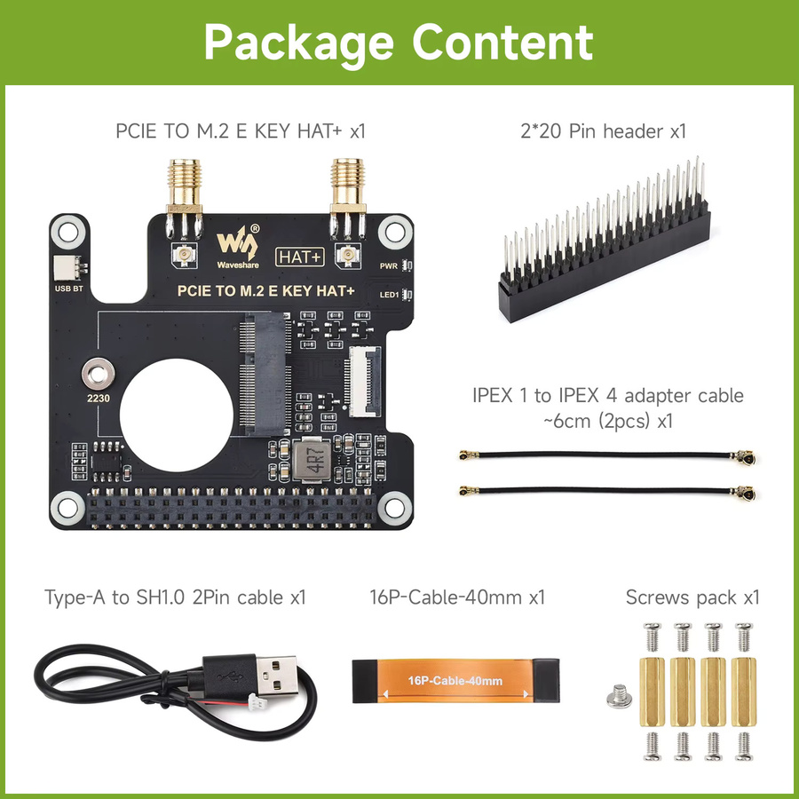 Waveshare PCIe zu M.2 E KEY HAT für Raspberry Pi 5, Schwarz, kompatibel mit NGFF Wireless NIC - Bild 3