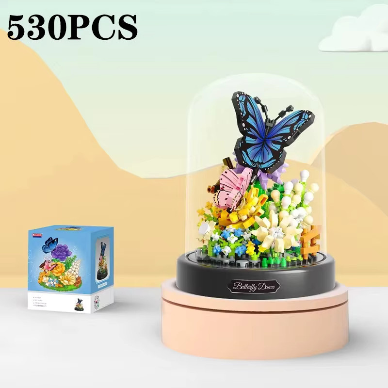 AMAZINGBLOKS Bienen- und Schmetterlings-Bonsai-Bausteine, Insekten-Pflanzen-Topfmodell-Bausteine mit Staubschutz - Bild 2