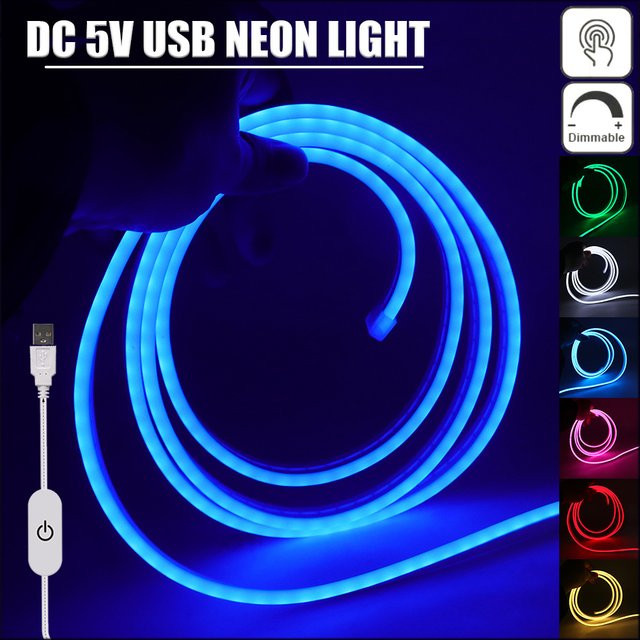 HEGEHE Neon-Flex LED-Streifen mit 120 LEDs, USB-Anschluss DC 5V, Touch-dimmbar, flexibles Silikon-Lichtband für DIY Home Decor in Weiß, Blau, Rosa, Gelb oder Grün - Bild 1