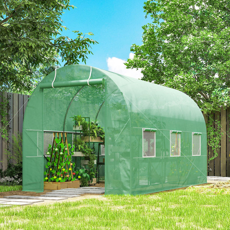 Outsunny Foliengewächshaus Gewächshaus Treibhaus mit Fenster Grün B/H/L: 350 x 200 x 200 cm - Bild 6