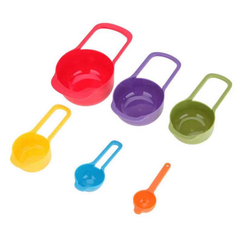 6er Set bunte Kunststoff Messbecher und Messlöffel von IFITU PUBO für Kaffee, Milch und Tee zum Backen - Bild 2