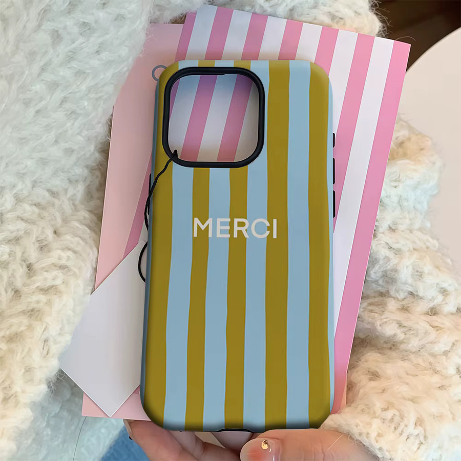 Merci Blue Stripes Handyhülle für iPhone 17 16 15 14 13 12 11 Pro Max Plus mit doppelschichtiger Rückseite in Blau und Multicolour - Bild 3