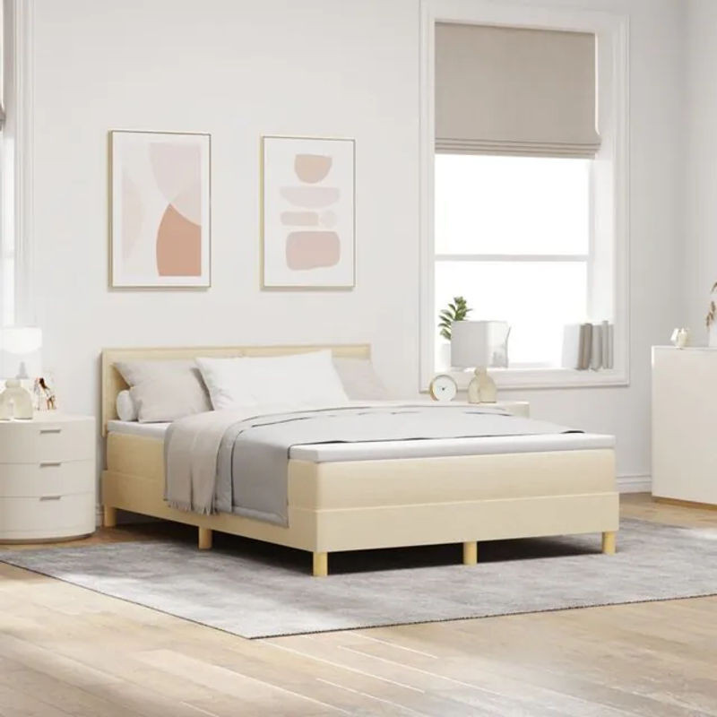 vidaXL Boxspringbett mit Matratze in Beige aus Stoff, B/T/H: 140 x 200 cm - Bild 1