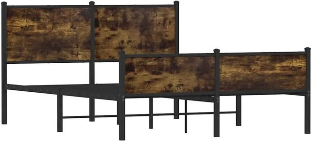 vidaXL Metallbett in Räuchereiche ohne Matratze, Farbe Braun, B/T/H: 137 x 190 x 91,5 cm - Bild 1