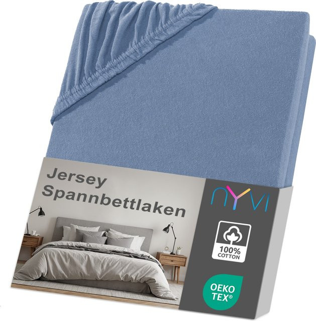NYVI Jersey Spannbettlaken DreamScience aus Baumwolle, Farbe: Rauchblau, für Matratzen bis 22 cm Höhe, Bügelfrei, Größe: 140 x 200 cm bis 160 x 200 cm - Bild 1