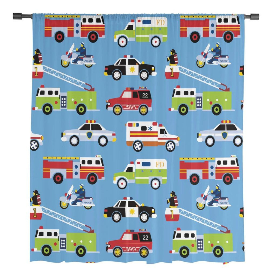 Yiran Furniture Transparente Chiffon Vorhänge mit Cartoon Feuerwehr, Krankenwagen und Polizeiauto für Kinderzimmer, B: 135 cm, H: 115 cm - Bild 2