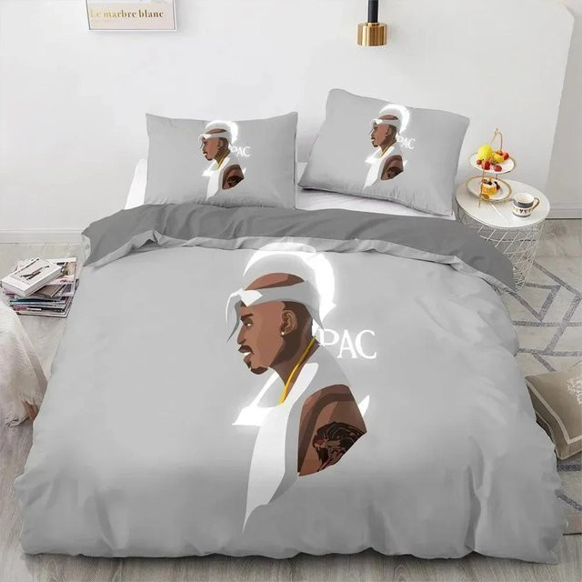 Bettwäscheset Lodestar mit Tupac Amaru Shakur 3D-Druck, Grau, Microfaser, B/H: 200 x 200 cm - Bild 1