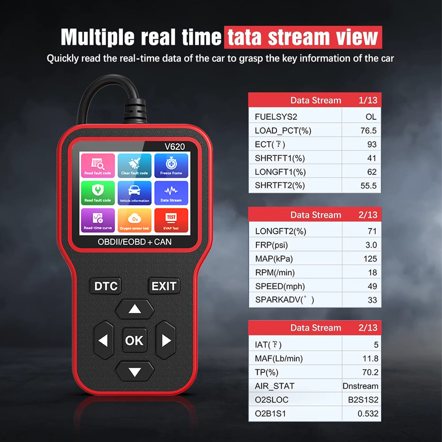RUOGINSS OBD2-Scanner Diagnosetool in Rot mit Check Engine Light Code Reader, Reset-Funktion, Batterietester und Live-Daten-Anzeige - Bild 5