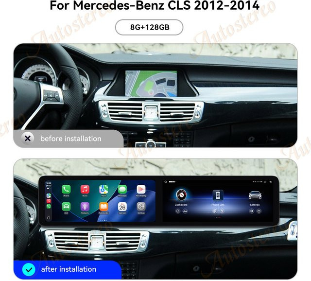 ZWNAV Dual Screen Android 14 Autoradio mit Carplay und GPS Navigation für Mercedes Benz CLS W218 2012-2018 in Schwarz - Bild 1
