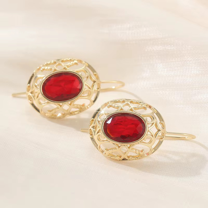 YoYo Hakenohrringe, Gold, Rubin, Damen, Vintage - Bild 2