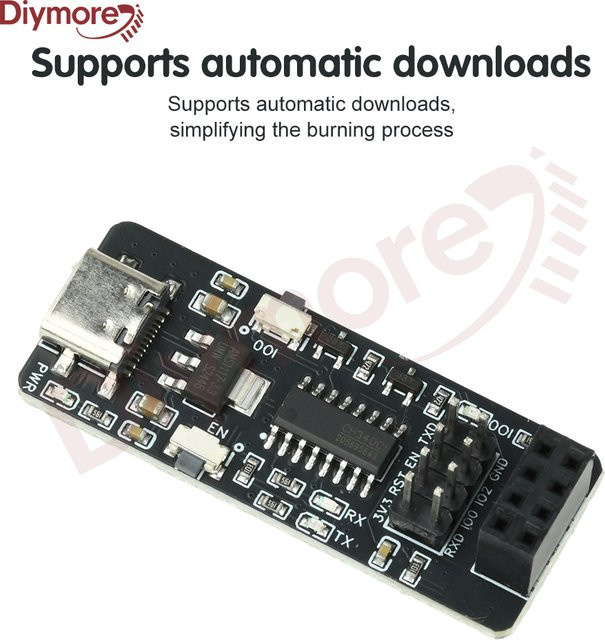 diymore ESP8266 WLAN-Modul-Adapterplatine mit CH340 und USB-C Anschluss, transparent/schwarz - Bild 1