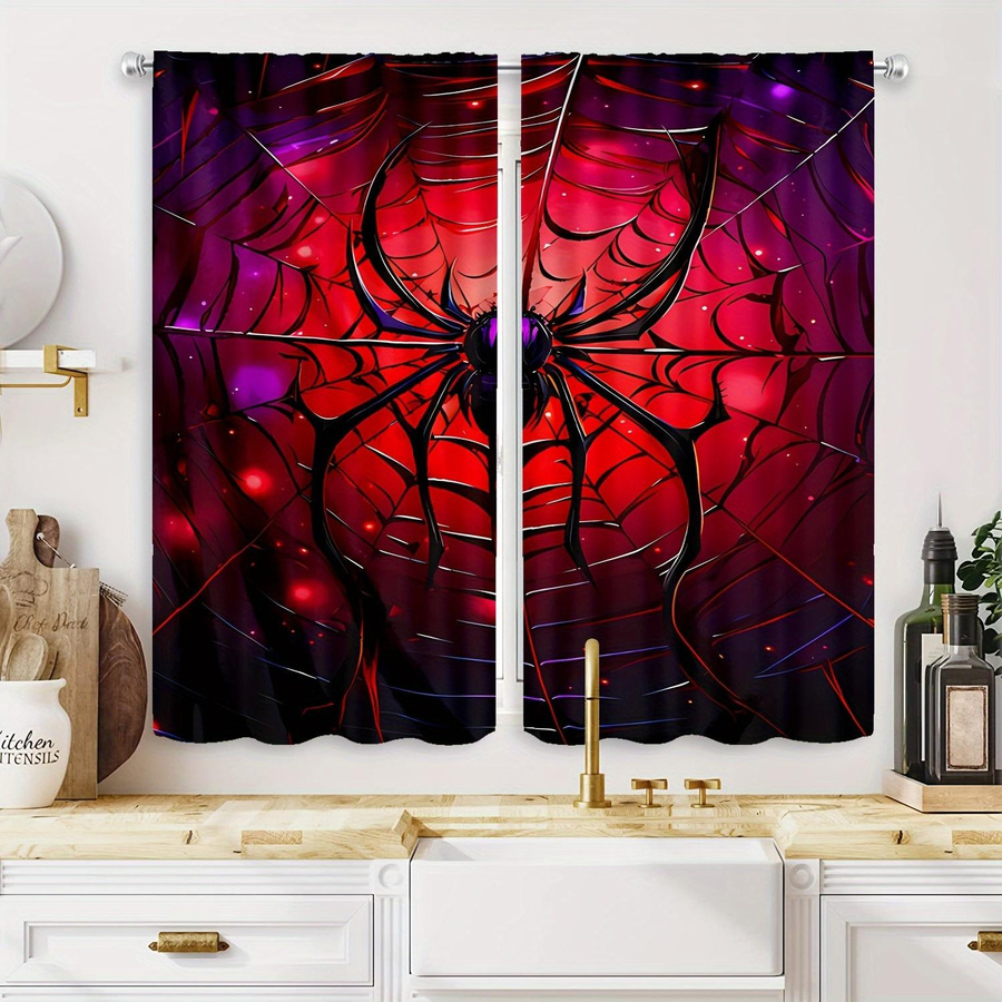 2er-Set Rote Spinnennetz Vorhänge von Yiran Furniture mit Digitaldruck, halbtransparent, Polyester, Breite: 130 cm, Höhe: 130 cm - Bild 2