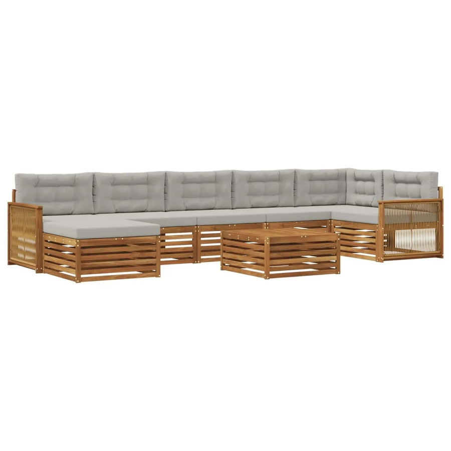 vidaXL Outdoor-Sofagarnitur L-Form aus Akazienholz mit 8 Kissen in Natur und Hellgrau - Bild 2
