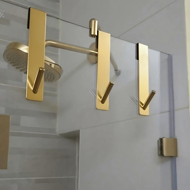 Goldener Duschkopfhalter aus Glas für die Duschtür, Rahmenloser Türhalter für dein Badezimmer in Goldgelb - Bild 2