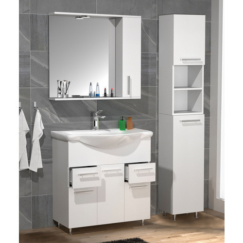VCM Badmöbel Waschplatz-Set Lisalo XL in Weiss, 4-teilig mit Keramik-Waschbecken, Spiegelschrank, Hochschrank und Unterschrank mit 75 cm Breite, ausgestattet mit drei Drehtüren und zwei Schubladen - Bild 2
