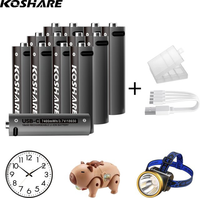 KOSHARE Li-Ionen-Akku 18650 für Drohnen mit 7400 mWh und USB-C-Kabel-Aufbewahrungsbox - Bild 1