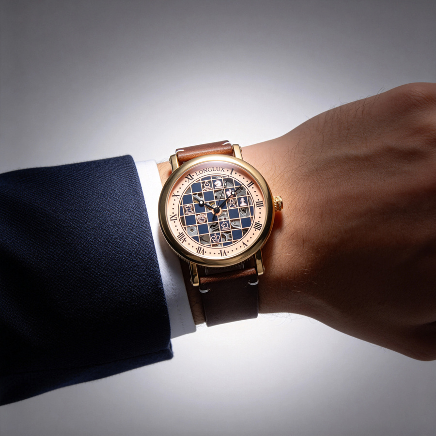 LONGLUX Armbanduhr Automatik, Roségold, Leder, Herren, Vintage - Bild 3