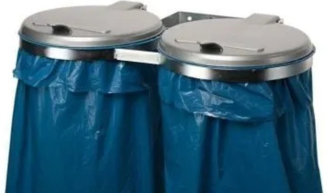 PROREGAL Doppel-Abfallsammler aus verzinktem Stahl mit Kunststoff-Deckel und Wandhalterung, Silber, 2 x 120 Liter, Breite: 80 cm, Tiefe: 53 cm - Bild 1