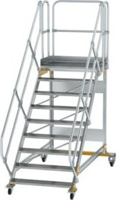 Günzburger Plattformtreppe fahrbar aus Aluminium und verzinktem Stahl, 9 Stufen, Silber - Bild 1