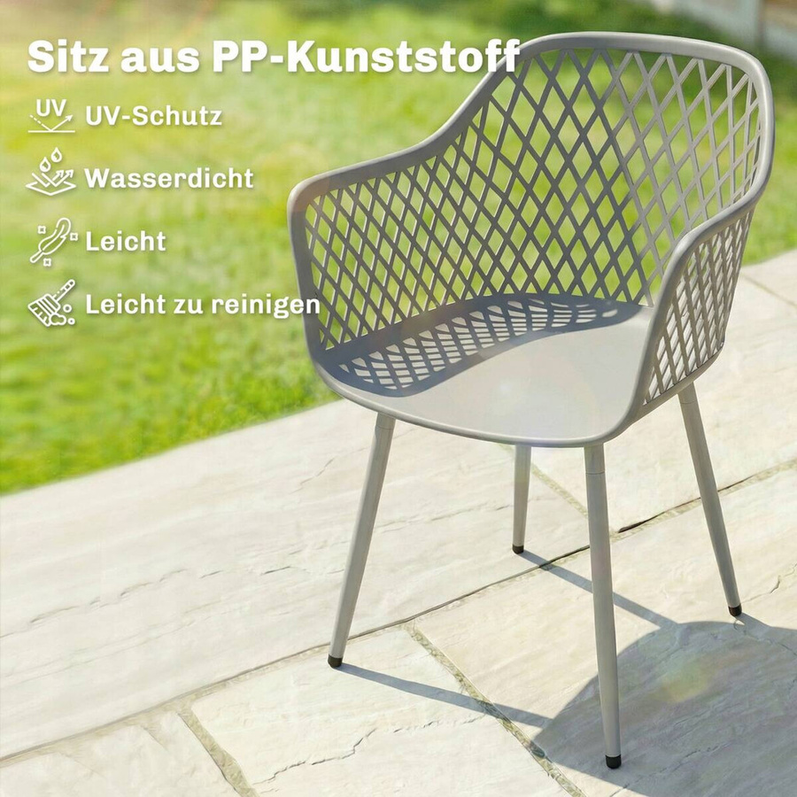 Outsunny 4er Set Gartenstühle Grau aus Kunststoff und Metall mit Armlehnen, UV-beständig und wetterfest, B/H/T: 51 x 84 x 56 cm - Bild 3