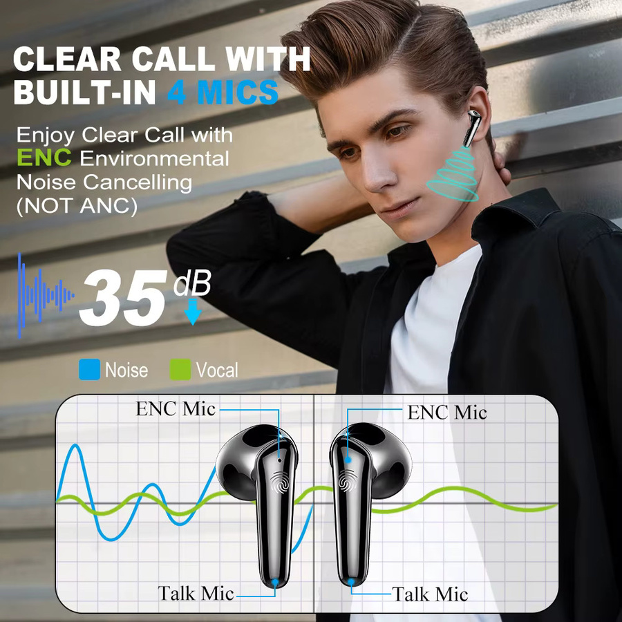 Btootos In-Ear Bluetooth 5.3 Kopfhörer in Schwarz mit HiFi-Stereo, 4 Mikrofonen und 40 Stunden Spielzeit - Bild 3