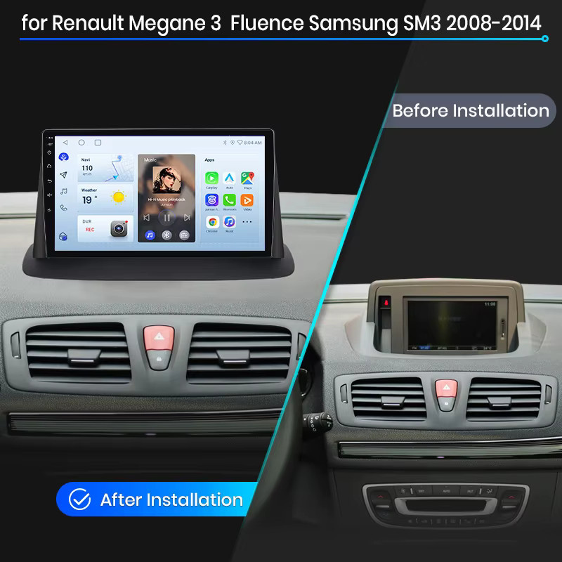Junsun Wireless CarPlay und Android Auto Autoradio für Renault Megane 3 / Fluence 2008-2016 mit GPS, WiFi, Bluetooth, DSP, RDS und IPS-Touchscreen in Schwarz - Bild 2