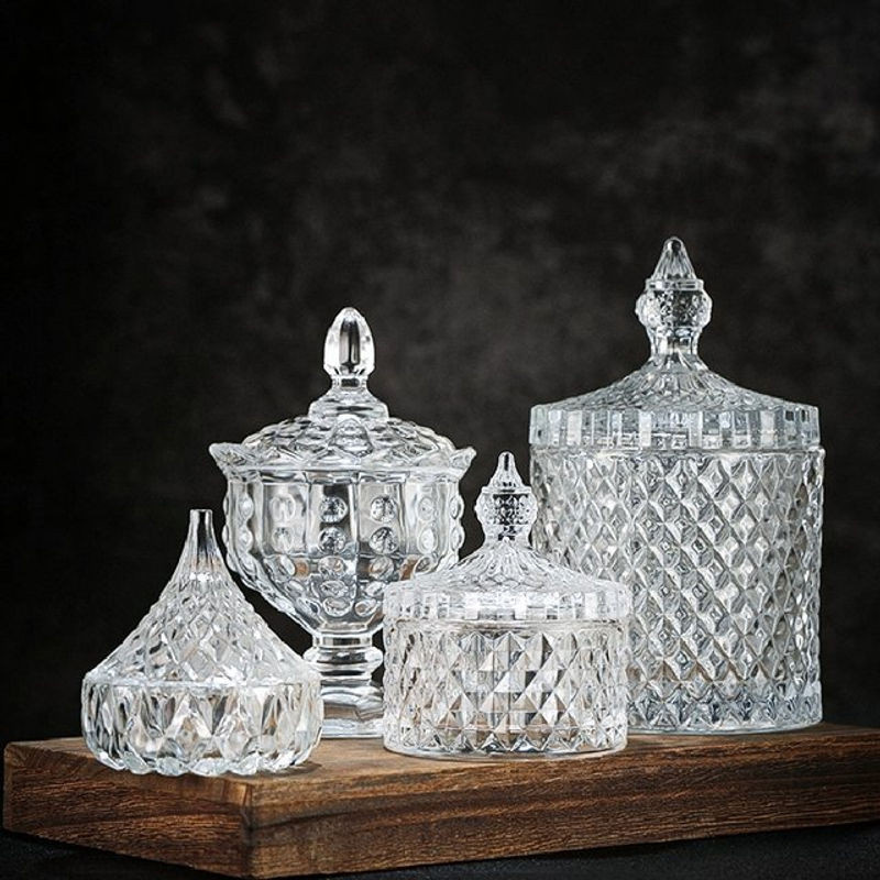 Transparentes Kristallglas-Aufbewahrungsglas mit Deckel und Diamant-Streifen-Design für Lebensmittel oder Kerzen - Bild 1