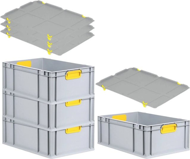PROREGAL Spar Set 4x Eurobox Nextgen Color mit Auflagedeckel und Schiebeschnappverschlüssen, Farbe: Gelb, H x B x T: 22 x 40 x 60 cm - Bild 1