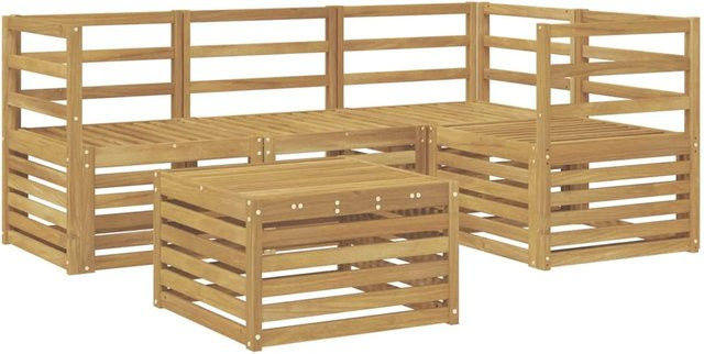 vidaXL Outdoor-Sofagarnitur aus Akazienholz in Weiß, 5-teiliges L-Shape Set mit Tisch und Polstern - Bild 1
