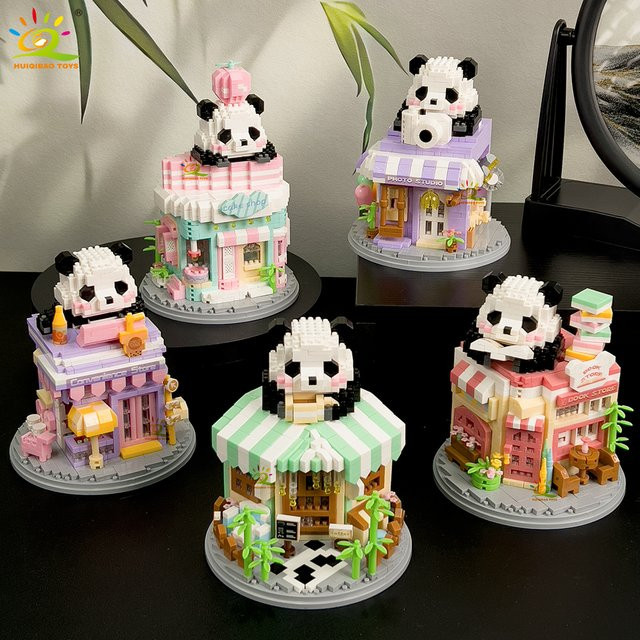 Huiqibao Moc Panda Stadt Street View, Mini Bausteine, Coffee Shop Modell Spielzeug - Bild 1