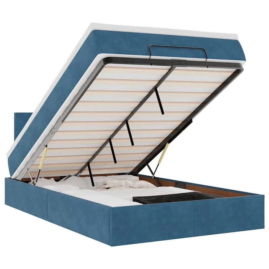 vidaXL Ottomane Bett mit Matratze und LED-Unterbettbeleuchtung in Dunkelblau aus Samt mit USB-Ladeanschluss und Lift-up-Funktion, B/T: 120 x 190 cm - Bild 2