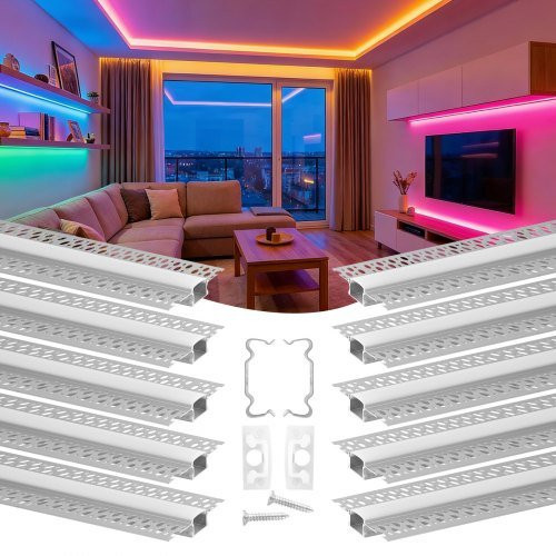 VEVOR LED Profil 10er-Pack in Silber, Aluminium Einbauprofil für Wand und Decke mit milchiger Abdeckung, Unterbauleuchten für Trockenbau und Gipskarton - Bild 1