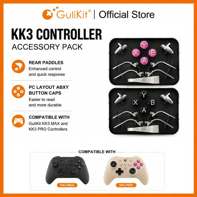 GuliKit KK3 Controller-Zubehörpaket in Schwarz mit 6 hinteren Paddles, 4 PC-Layout ABXY-Tasten und Tastenkappen-Abzieher für GuliKit KK3 Max und KK3 Pro - Bild 1