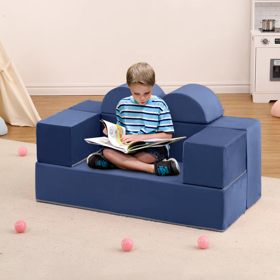 HiMISS Modulares 6-teiliges Kinder-Spielsofa aus Softschaum in Grau und Blau für Spielzimmer und Schlafzimmer - Bild 2
