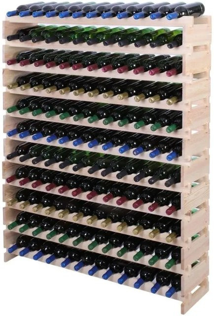 PROREGAL Weinregal VINOTECA FLEX aus massivem Kiefernholz, Natur unbehandelt, braun, H x B x T: 149 x 123 x 28 cm, Platz für 132 Flaschen auf 11 Ebenen - Bild 1