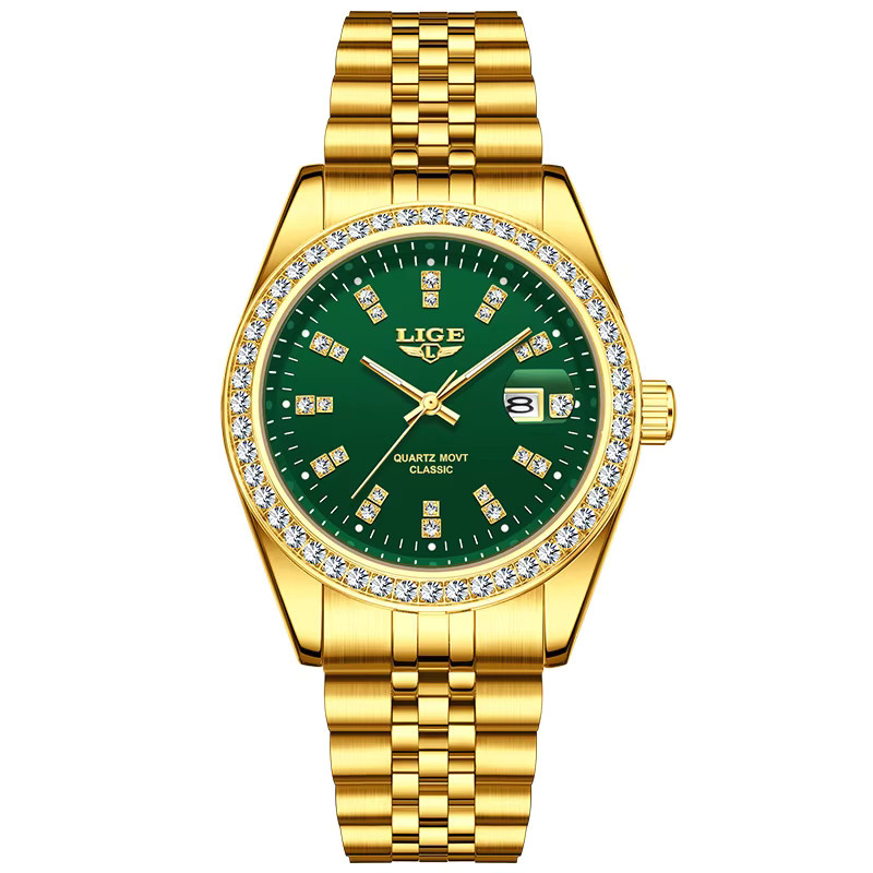 TOP LIGE Armbanduhr Edelstahl, Quarz, Gold, Diamantbesetzt, Damen - Bild 7