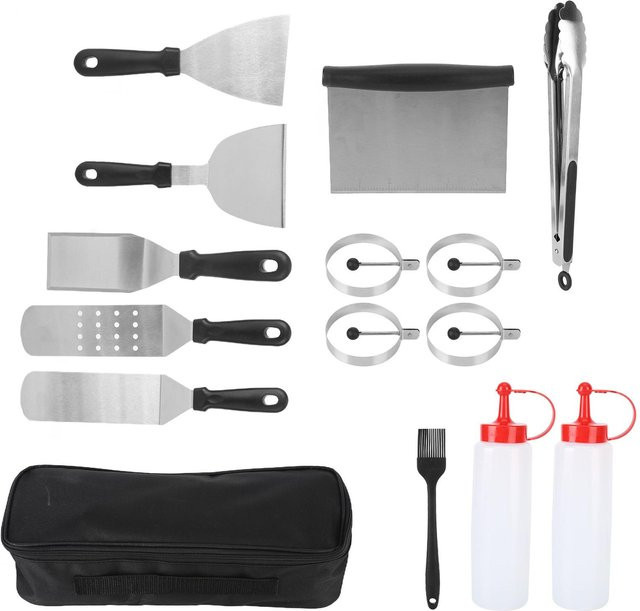 Aimo 14-teiliges Edelstahl Grillplattenzubehör Set in Grau für professionelles BBQ und Küche - Bild 1