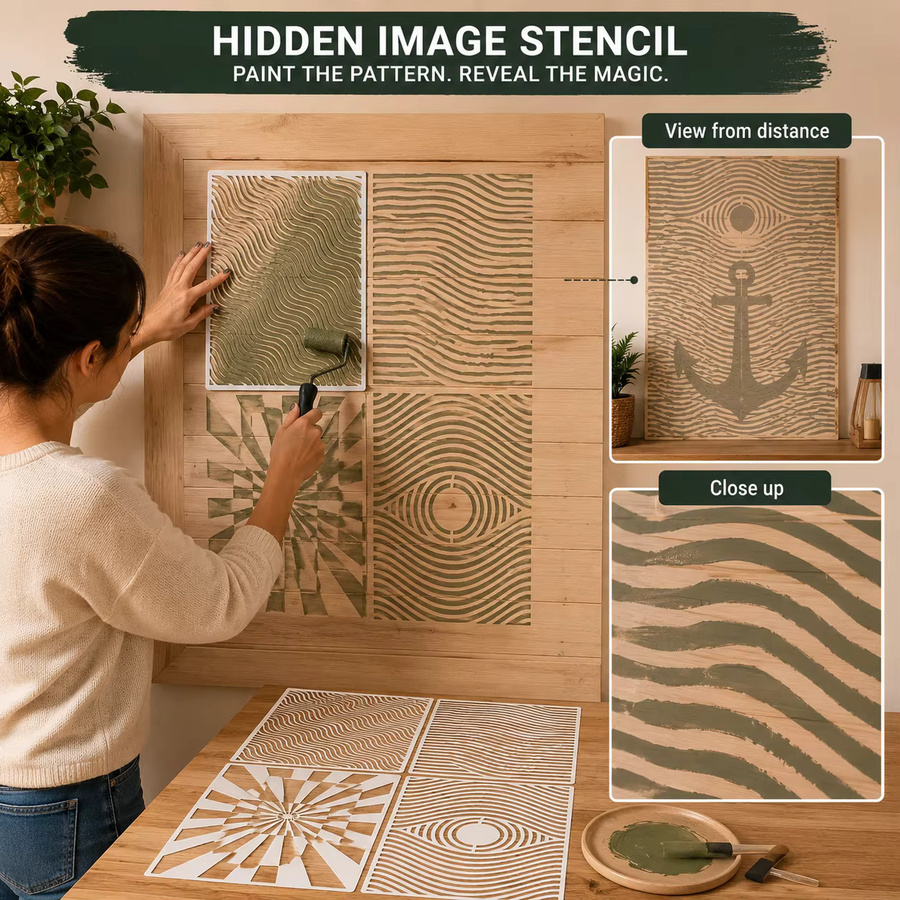 4 Stück A4 Optische Illusions-Schablonen mit abstrakten Linien für DIY-Bastelarbeiten aus weißem Kunststoff - Bild 2