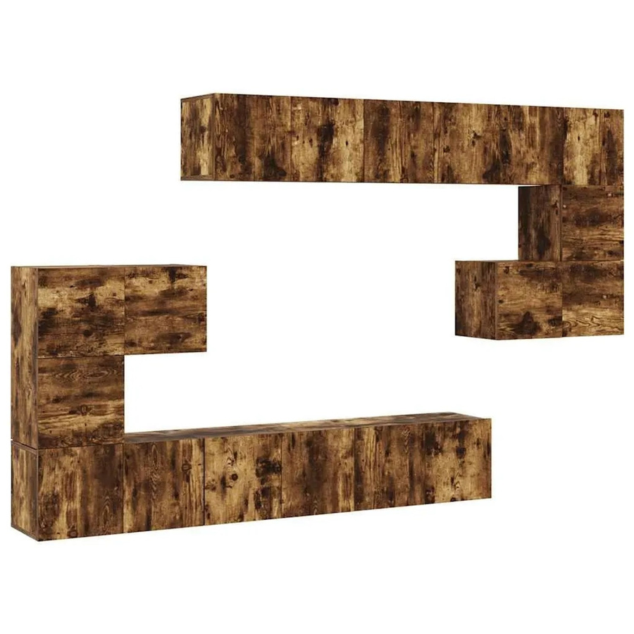 vidaXL 10-tlg. TV-Schrank-Set aus Holzwerkstoff in Räuchereiche, Braun, Wandmontage für dein Wohnzimmer, 8 x B: 60 cm, T: 30 cm, H: 30 cm und 2 x B: 30,5 cm, T: 30 cm, H: 30 cm - Bild 2