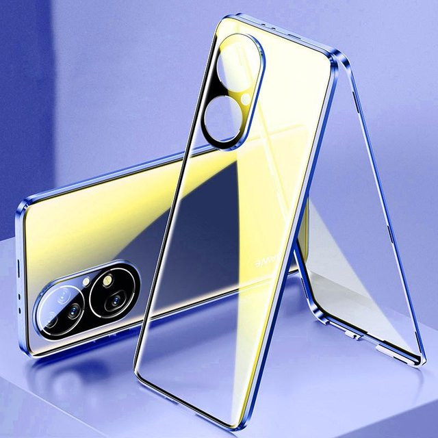 Huawei Pura 70 Schutzhülle mit 360-Grad-Doppelglasschale und magnetischer Adsorption sowie Objektivschutz in Blau - Bild 1